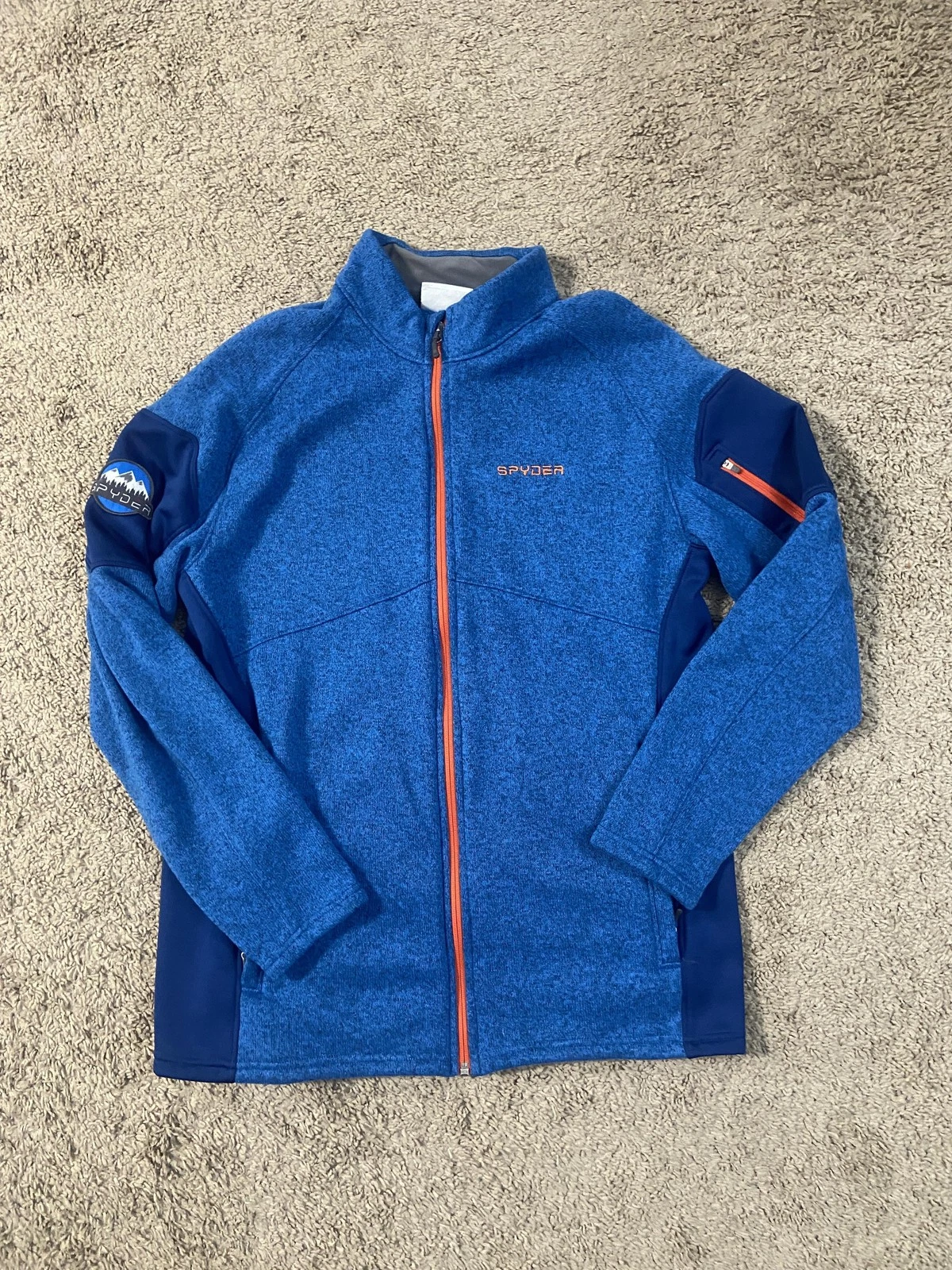 Spyder Jacket Youth 10-12 Blue Colorblock Fleece Full Zip Ski Winter Outdoor