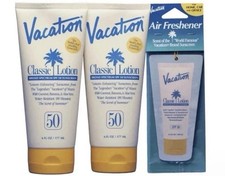 Vacation Classic Lotion, SPF 50, 2x6 fl oz with Aloe Vera and Air Freshener 3.33 per gallon