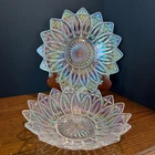 Vintage Federal Glass Petal Iridescent Bowl Plate Set Starburst Carnival Glass