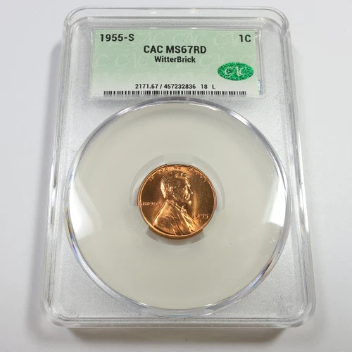 1955 S CAC MS67 RD RED - Lincoln Wheat Penny Cent 1c US Coin #56750A
