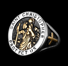 OUTLAWS OF AMSTERDAM MENS SAINT ST CHRISTOPHER RING SIZE: 10 NEW WITHOUT TAGS!