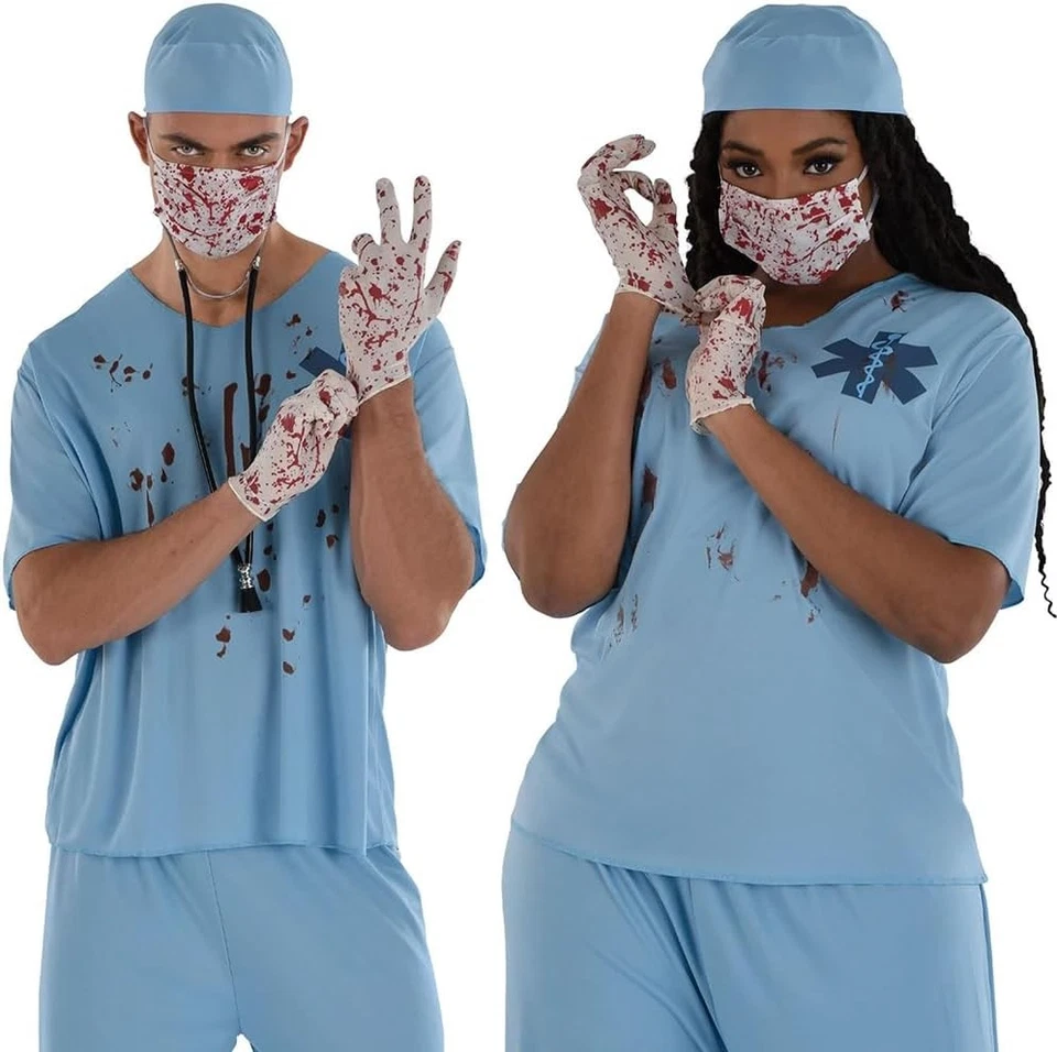 Accesorio de cirujano sangriento rojo y blanco cara 3 unidades (paquete de 1), y Foto 2 de 2