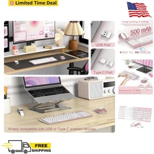 Wireless Keyboard Mouse Set Pink Rechargeable Silent Slim Compact PC Laptop