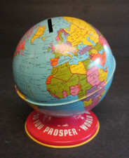 Vtg Tin Globe World Savings Coin Bank Ohio Art Co. "As You Save So You Prosper"