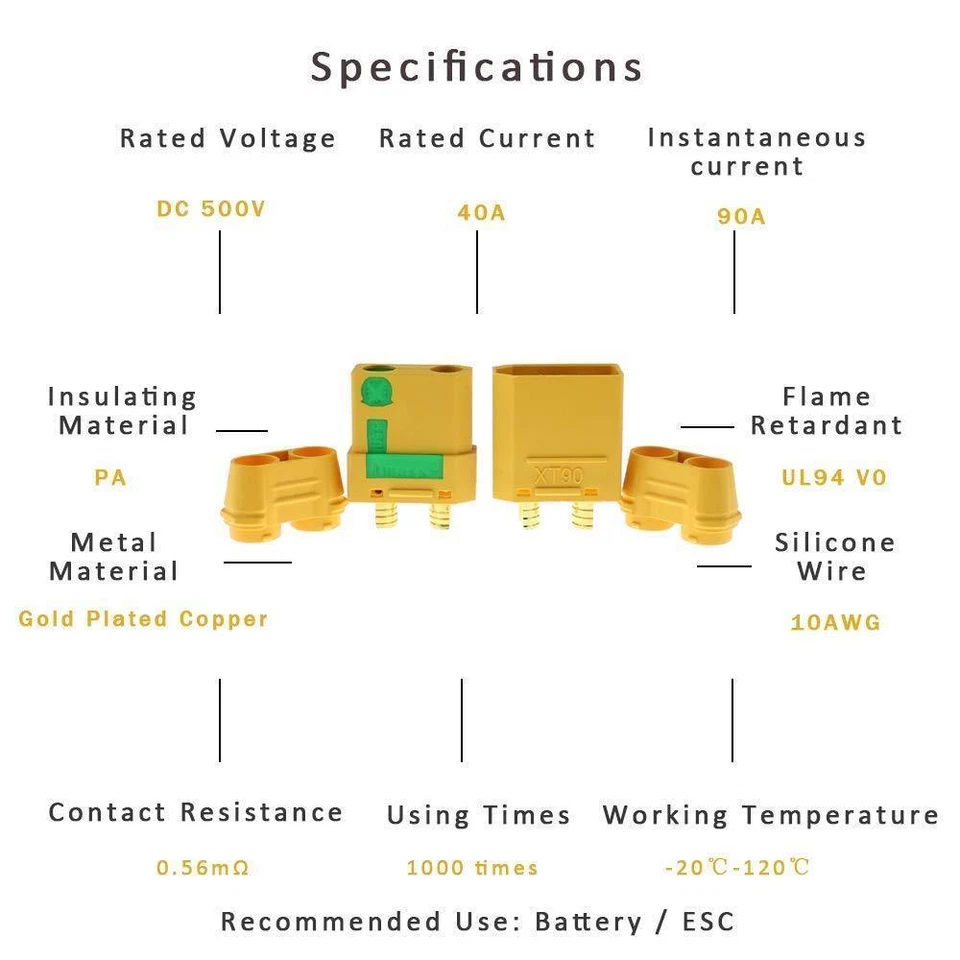 5 pairs AMASS XT90-S 90A Anti Spark 4.5mm Connector Plug Upgrade XT90 XT90S - Image 3 of 4