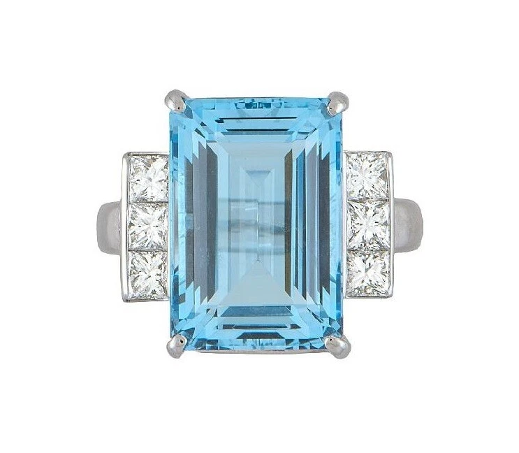 GIA 15.70 ct Aquamarine and Diamond Ring in Platinum - HM2660ZN