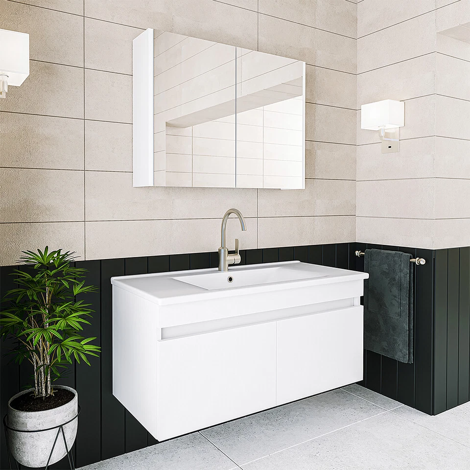 Roomart Badezimmermöbel Set ATRIA 3-teilig  65 cm, 85 cm , 100 cm Weiß Badmöbel - Bild 2 von 4