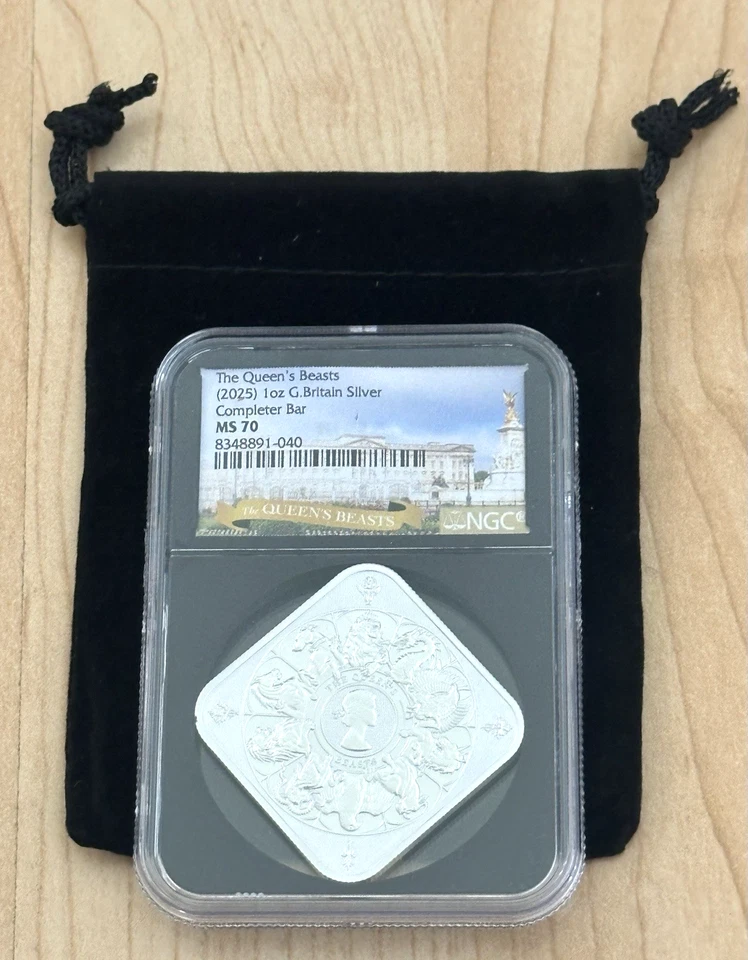 2025 Queen’s Beasts UK COMPLETER 1 oz Silver Bar Queen’s Beasts Label NGC MS70 - Image 3 of 4