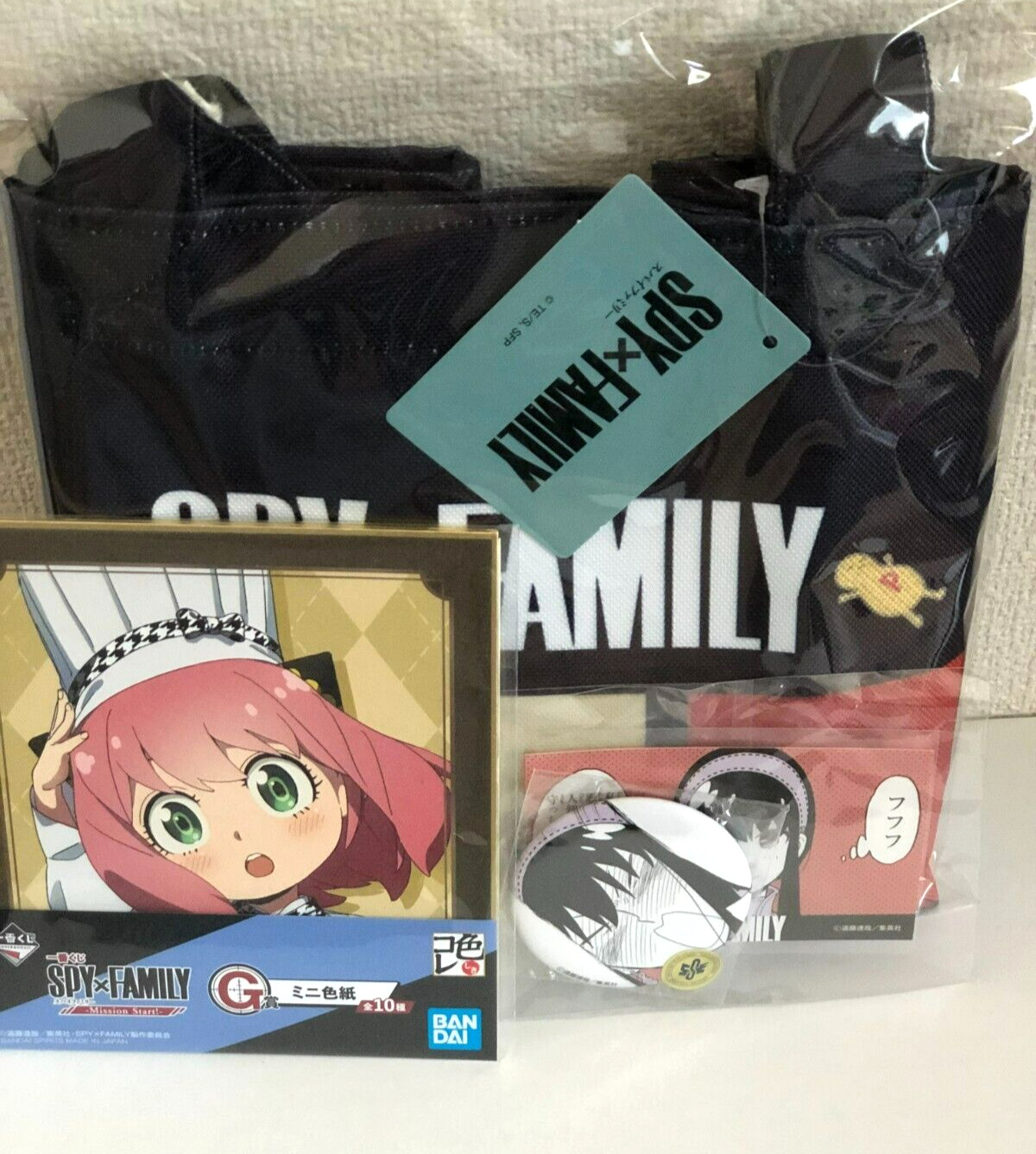 SPYx FAMILIA Anime Manga Productos ECO Bolsa y Pin Parche y Mini Papel de Color Anya Negro