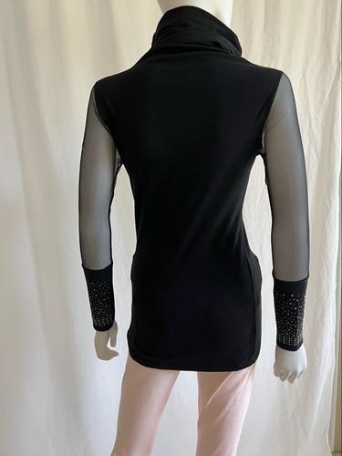 Women's Hoodie Turtleneck Black Mesh Long Sleeves Stones In The Chest Size S/M - Picture 6 of 12