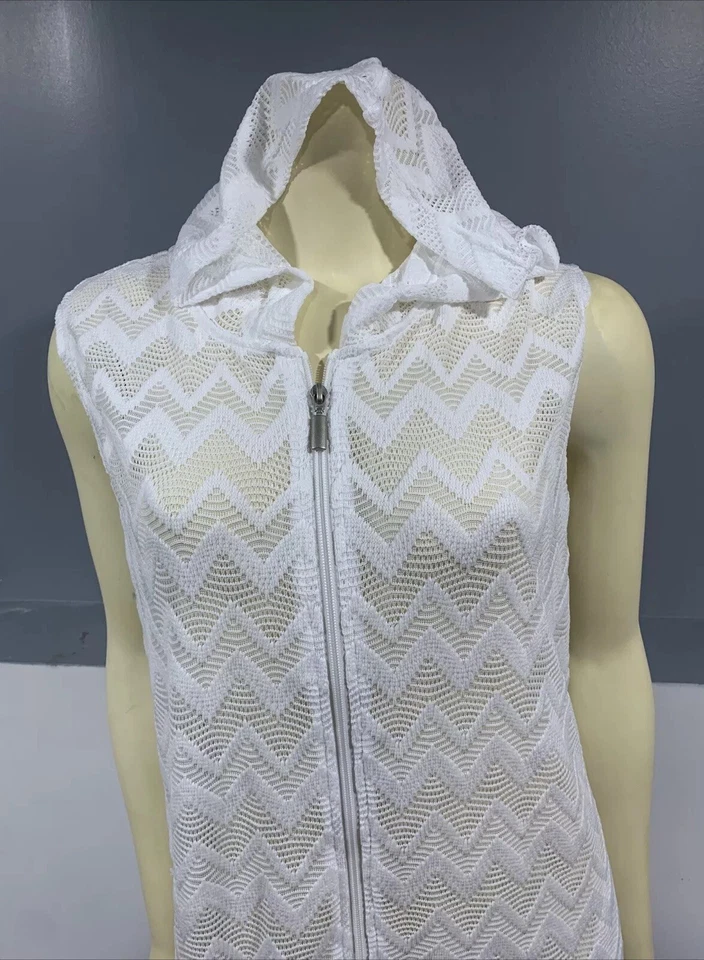 Mujer Apt 9 Encaje Blanco Natación Grande Cubrir Sin Mangas Con Capucha Foto 2 de 4
