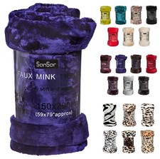 Image of Faux Fur Mink Throw Blanket Bedspread Bed Sofa (Single, Double & King)