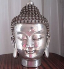 collectable Buddhis shakyamuni buddha head tibet silver bronze statue