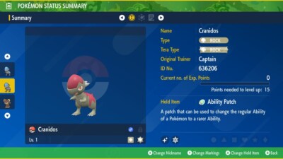 Pokemon Scarlet Violet Ultra Shiny 6IV Cranidos - Fast Trade- FREE Ability Patch