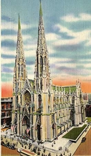 1930s NEW YORK CITY ST PATRICK'S CATHEDRAL 5th AVENUE LINEN POSTCARD 46-160