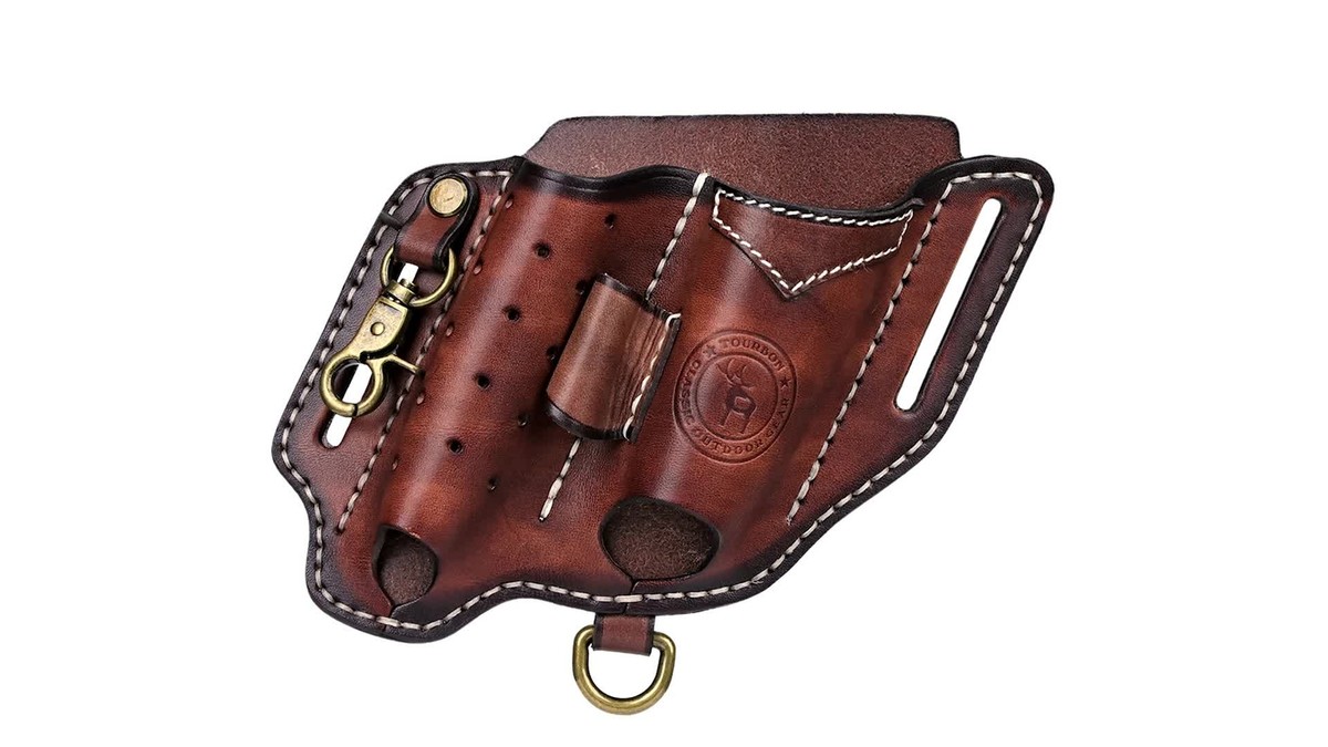 TOURBON Leather EDC Multitool Pouch Flashlight Holder Knife Belt