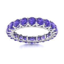Tanzanite Brilliant-Cut Round 4.00mm Full Eternity Band Ring With Rhodium Plated