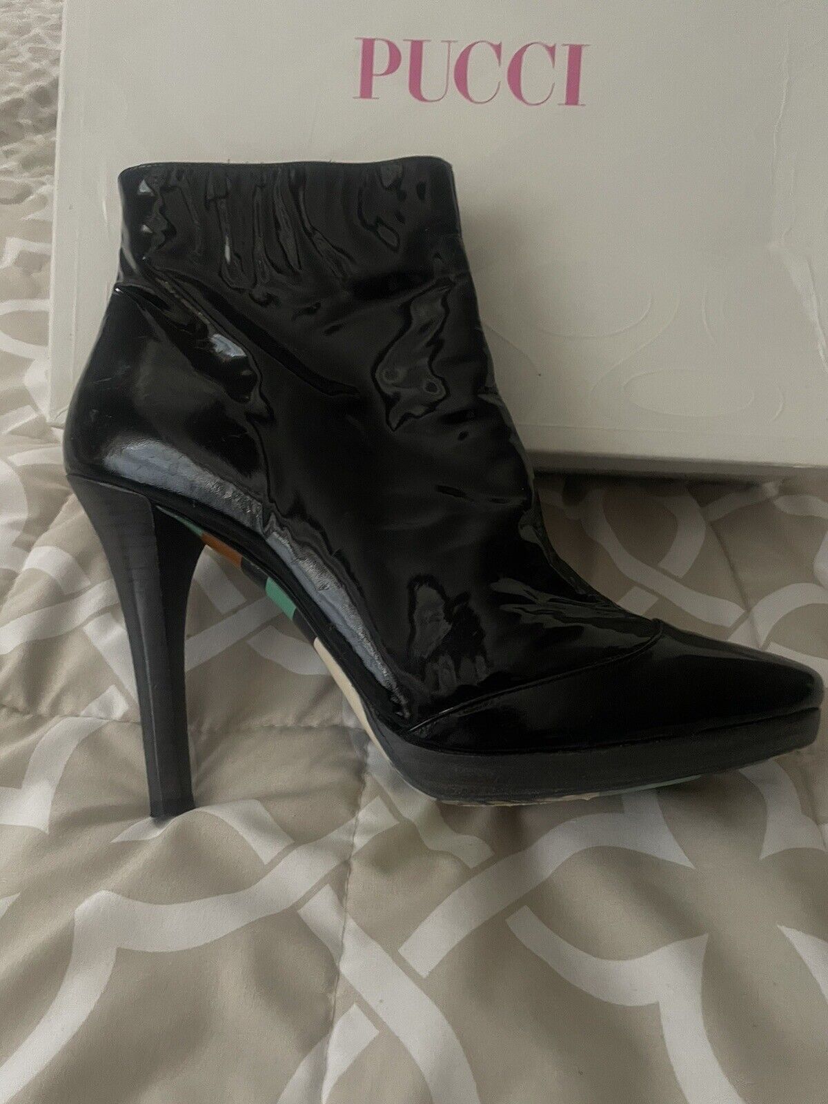 Emilio Pucci Short Black Patent Boots Size 40 - image 5