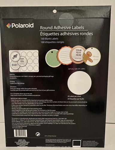 DIY Polaroid Adhesive Blank 2" ROUND Labels Set/2 (320 labels total) for Ink Jet - Picture 2 of 4