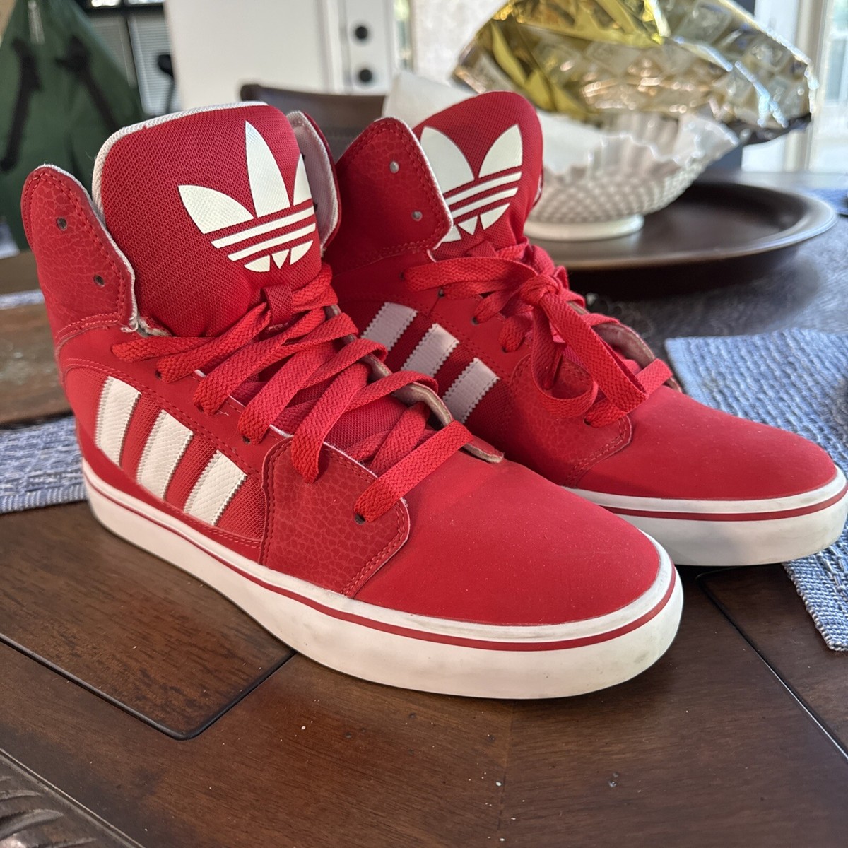 Adidas Shoes High Tops Suede Size Red /White Men's Basketball