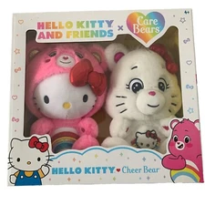 Hello Kitty and Friends Loves Care Bears Cheer Bear Box Set Of 2 Plush Brand New