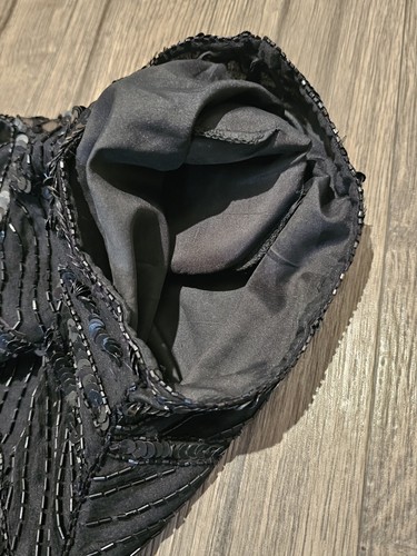 Vtg Black Beaded Sequin Stenay Mini Silk Dress Size 6 Whimsigoth Flapper LBD - Picture 5 of 10
