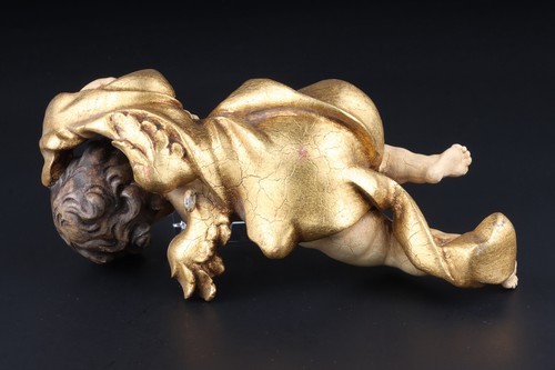 Nackter Putto Holzfigur geschnitzt Wandengel Putte Schnitzerei Gold Barockstil - Bild 6 von 7
