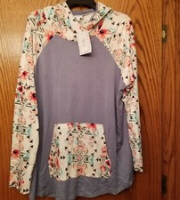 LuLaRoe Amber Hoodie 2XL Blue Floral Aztec NWT