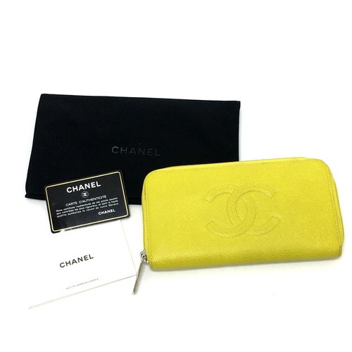 CHANEL Zip Around Long Wallet (with Coin Compartment) Caviar Leather Yellow - Picture 11 of 11