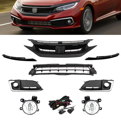 Fit Honda Civic Sedan 2019-2021 Front Upper Lower Grille Fog Light  8pcs Set