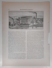 Printed Engraving 1886, Rumford Chemical Works Factory Smoke Stacks, Rumford, RI