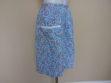 Vtg Prairie Apron Cornflower Blue Floral Red Green Cotton Full Wrap Half Retro