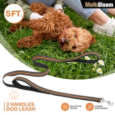 5 FT Heavy Duty Dog Leash Control Reflective Leash Orange Pet Leash w/2 Handles