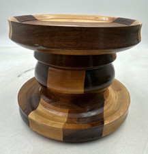 Vintage Wood Pillar Candle Holder Multi Toned Round -5" Tall- 6" Diameter