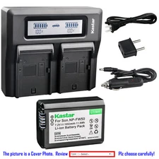 Kastar Battery LCD Dual Fast Charger for NP-FW50 & Sony α3000 α5000 α5100 α6000
