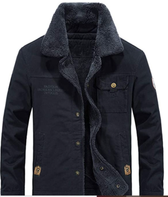 Lavnis Mens Military Trucker Jacket Casual Cotton Button Down Fleece Denim  Jack