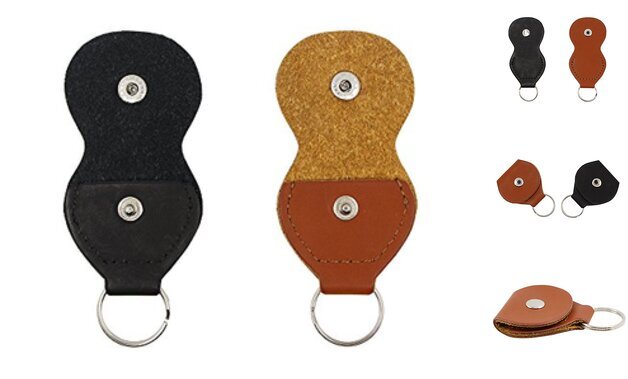 JAZ Guitar Picks Holder Case - Leather Keychain Plectrum Key Black and Brown