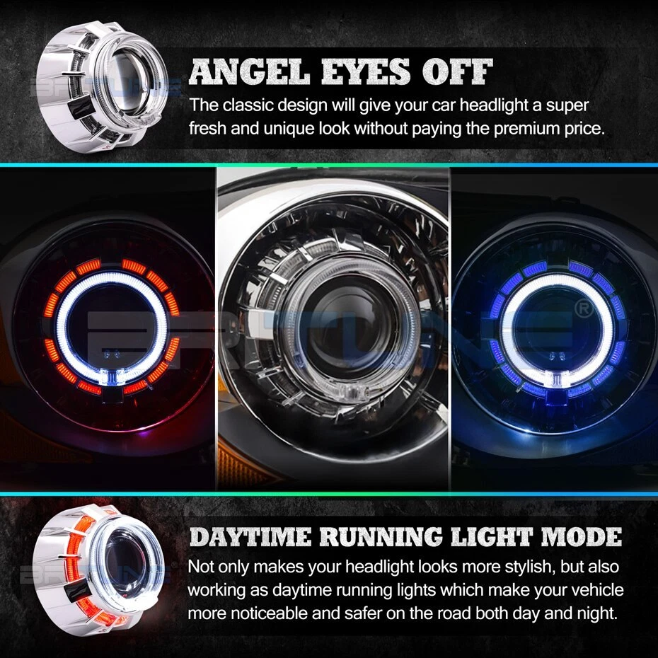 HID Bi-xenon Projector Lens Dual LED Angel Eye Halo H4 H7 Headlight Retrofit Kit - Image 4 of 4