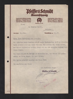 BRAUNSCHWEIG, Brief 1937, Pfeiffer & Schmidt Quasten