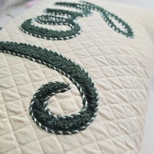 Holiday Joy Throw Pillow Pompoms Devi Designs Green & Ivory Approx 20x18" 