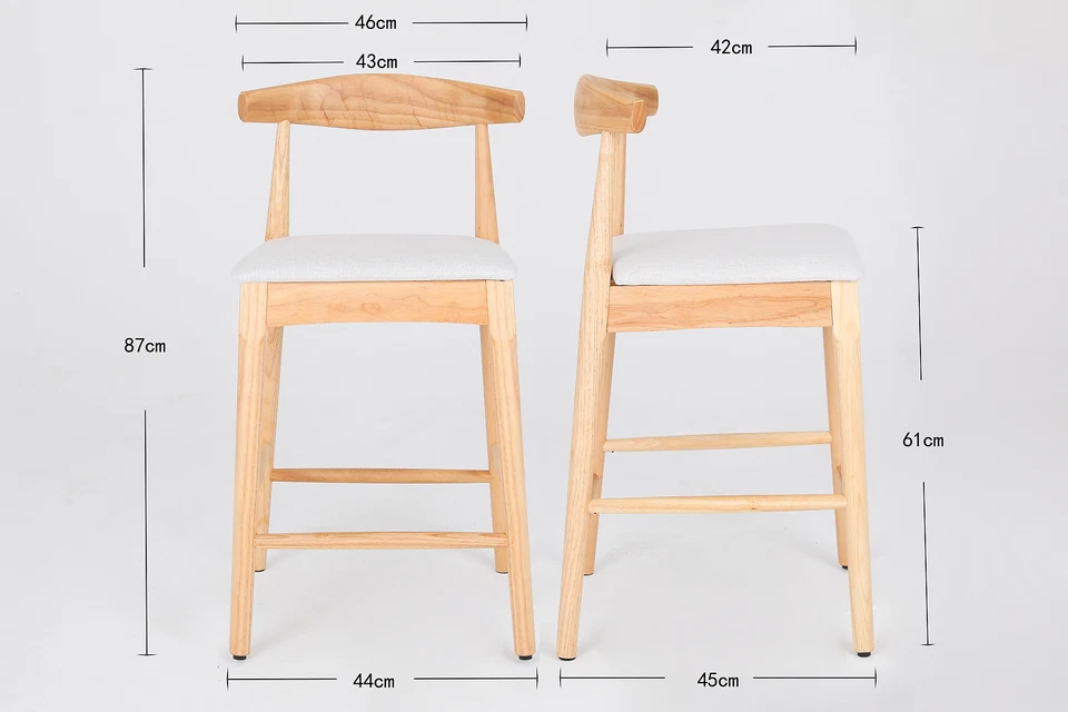 Set of 2 Wooden 24" Counter Height Bar Stools Barstoos Chairs with Curved Back - Image 4 of 4