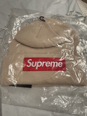 FW24 Supreme New Era Box Logo Beanie Stone 2024
