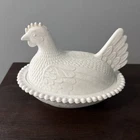 VTG Indiana Milk Glass Hen on Nest beaded Edge 7" Ring Of Fire 🔥