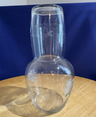 Princess House Crystal Carafe with Tumbler, Heritage Etched Glassware #468