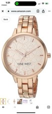 Nine West Women's Floral Dial Bracelet Watch Rose-Gold