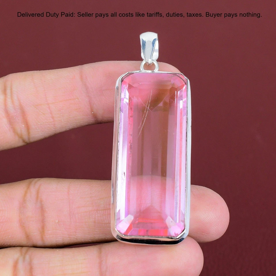 Nuevo Colgante Bisel Madre Boho Art Deco Plata Esterlina 925 Kuncita Rosa Natural Foto 2 de 4