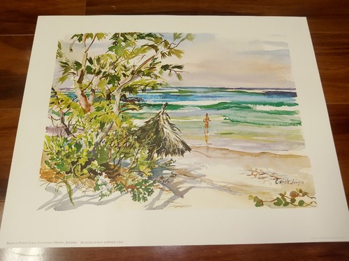 Cecile Johnson Landscape Watercolor Print 19" X 15" Triton Press Beach At French - Picture 1 of 7