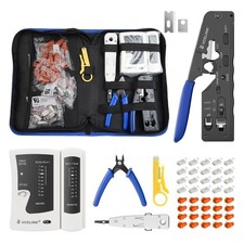 RJ45 Crimper Kit Pass-Through Cat7 Cat6a Cat6 Cat5e Cable Tester Punch Down