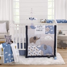 NoJo Carters Blue Elephant - Chambray, Navy, Gray and White Elephant, Moon,