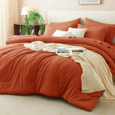 King Comforter Set Burnt Orange, 7 Pieces Bed in a Bag Terracotta Comforter Set